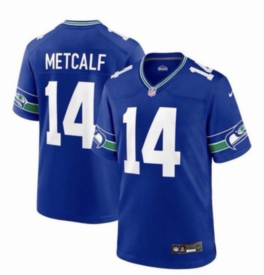 Authentic DK Metcalf Seattle Seahawks Nike Throwback Blue Jersey Men’s X-Large